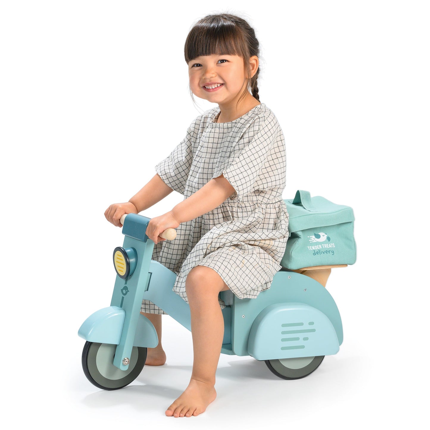 Wooden Delivery Scooter Toy – Pretend Play Ride-On for Toddlers Mint Green
