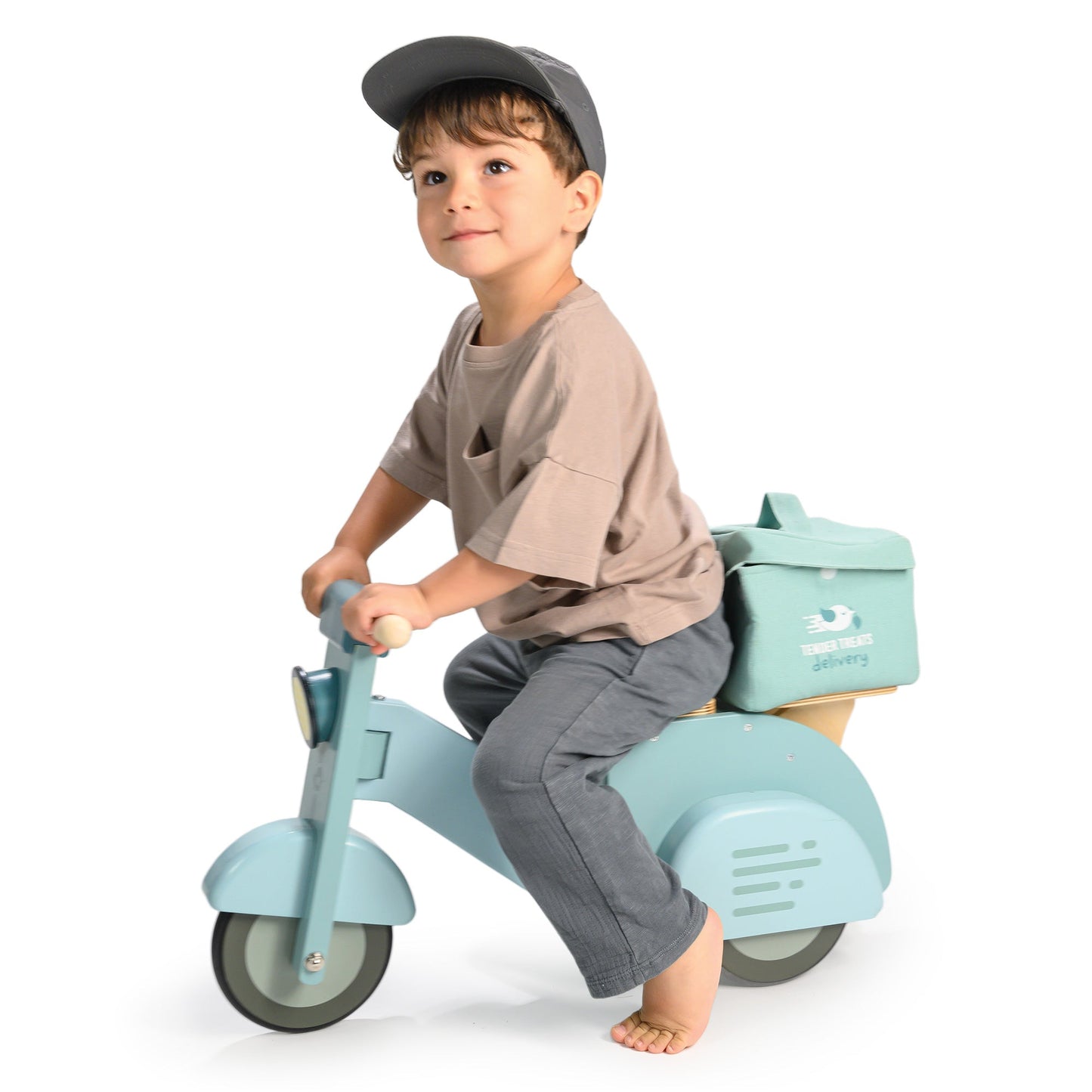 Wooden Delivery Scooter Toy – Pretend Play Ride-On for Toddlers Mint Green