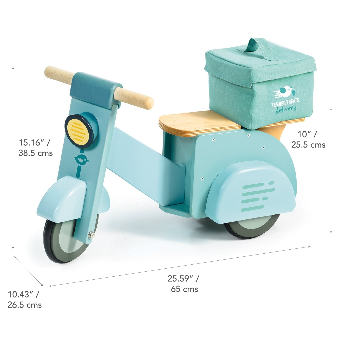 Wooden Delivery Scooter Toy – Pretend Play Ride-On for Toddlers Mint Green