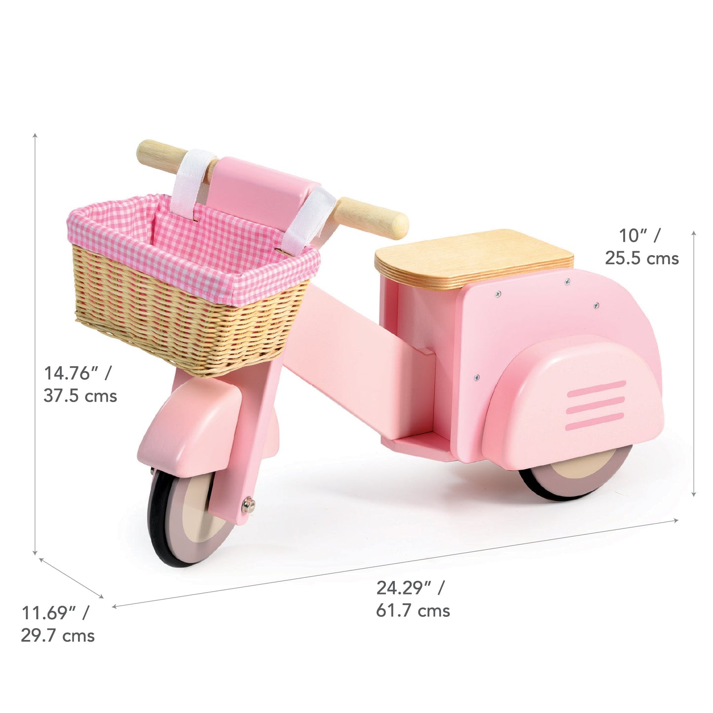 Wooden Pink Ride-On Scooter With Basket– Toddler Balance & Pretend Play Toy