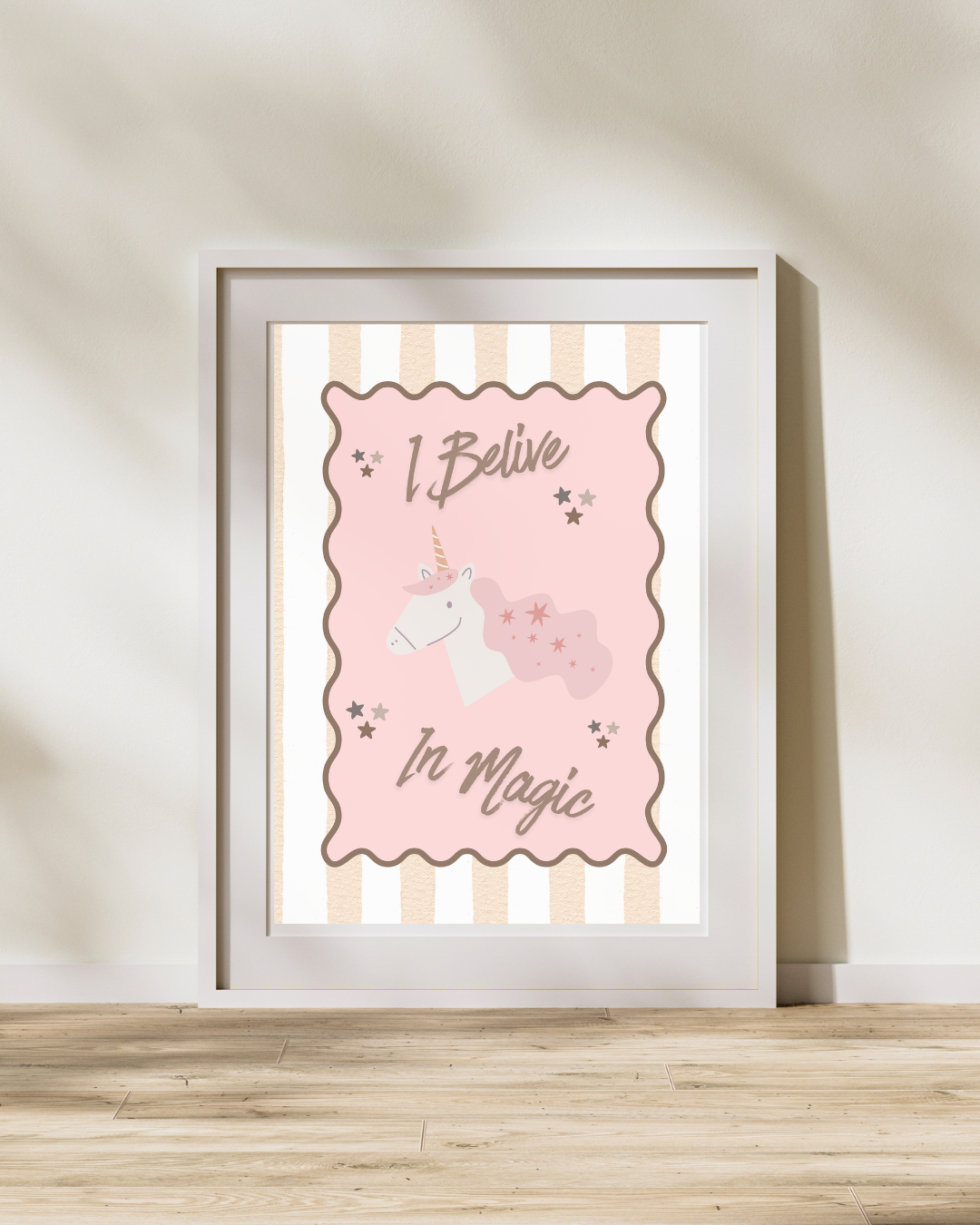 “I Believe in Magic” Unicorn Wall Art – Soft Pink Nursery Print (Digital Download)