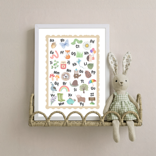 ABC Adventures Alphabet Poster Neutral–  Cute Educational Wall Art for Kids, Nursery & Playroom Decor
