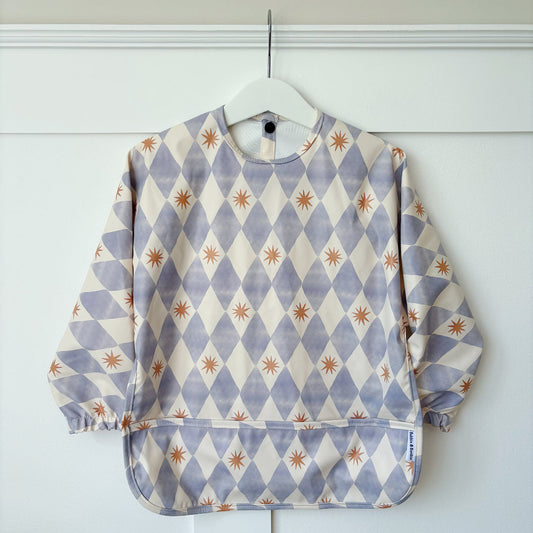 Long Sleeved Baby Bib - Blue Harlequin