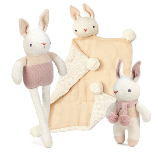 Organic Baby Comforter, Rattle & Doll Set in Cream + Gift Box