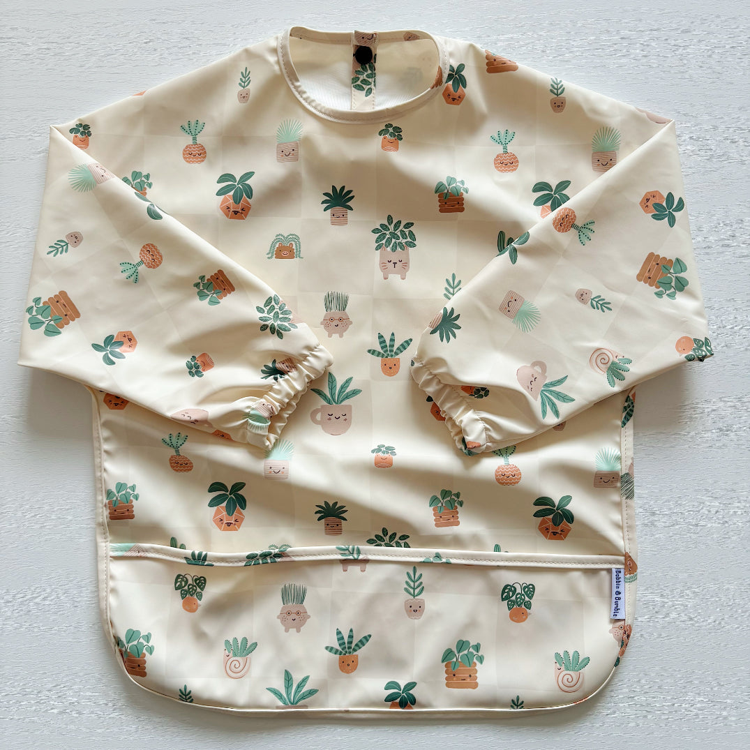 Long Sleeved Baby Bib - Pot Plants