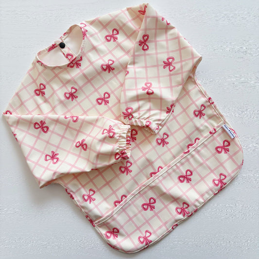 Long Sleeved Baby Bib - Pink Bow
