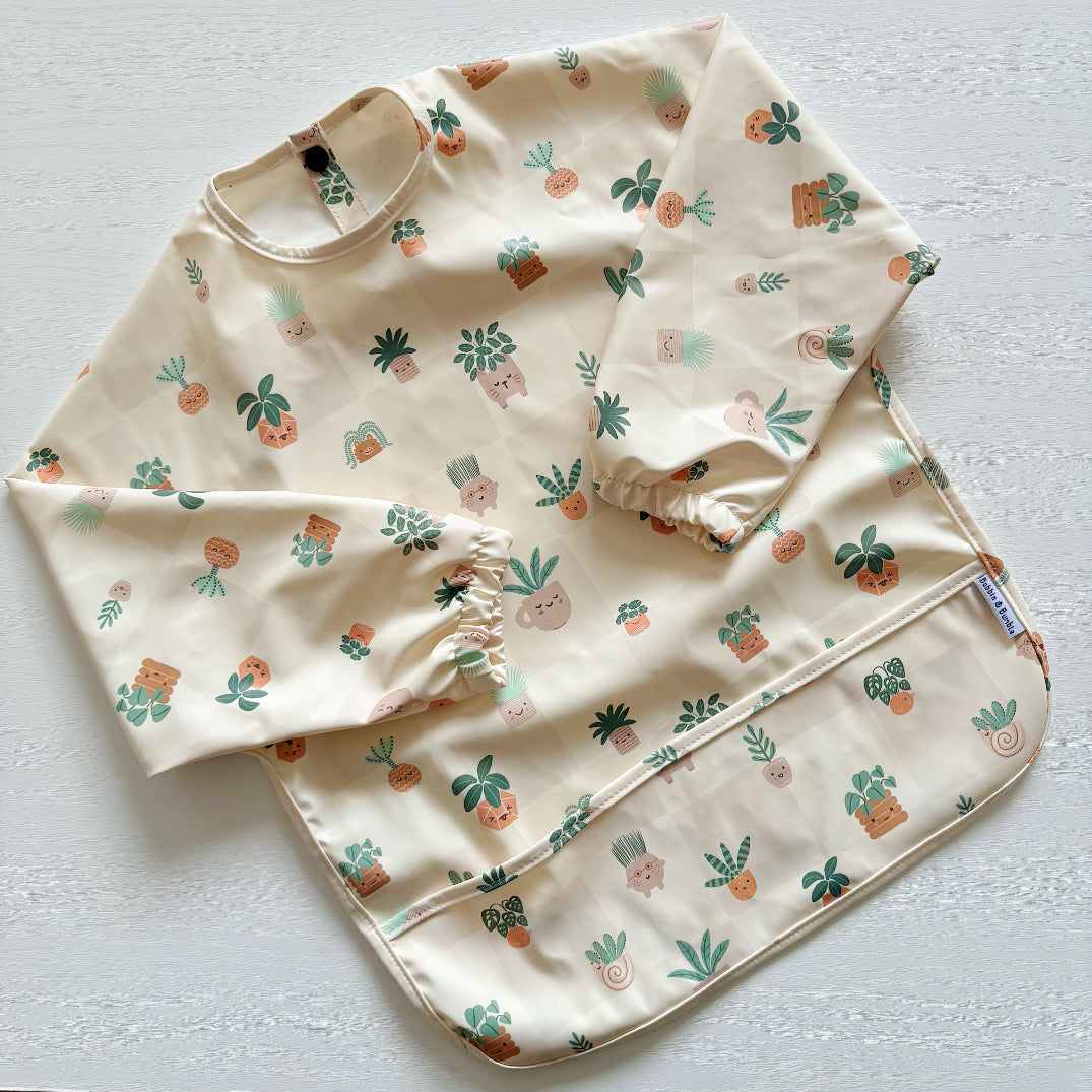 Long Sleeved Baby Bib - Pot Plants