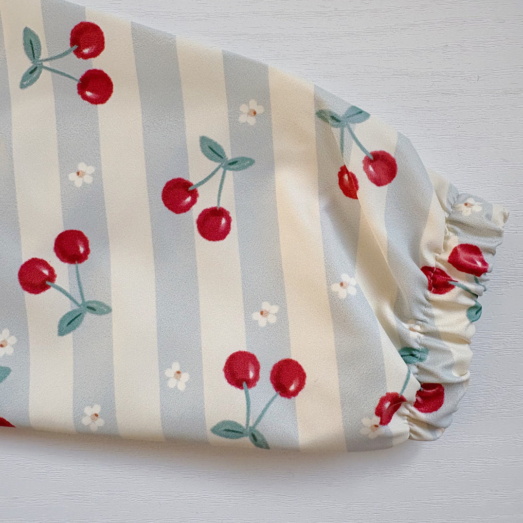 Long Sleeved Baby Bib - Cherry Stripe
