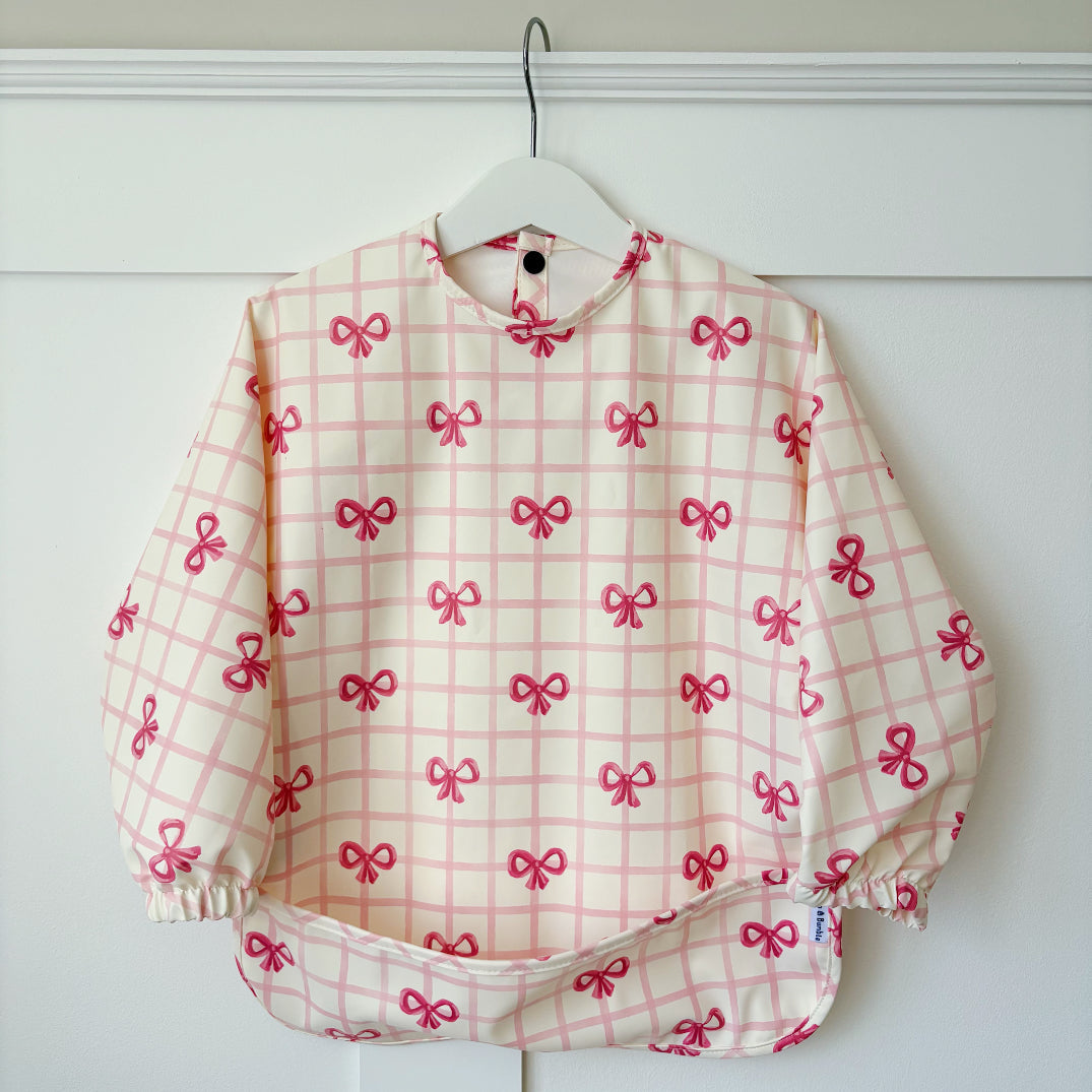 Long Sleeved Baby Bib - Pink Bow