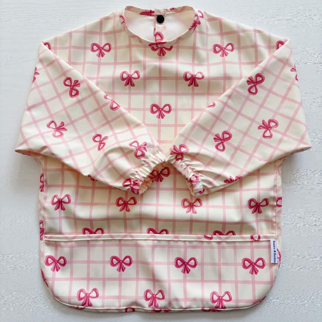 Long Sleeved Baby Bib - Pink Bow