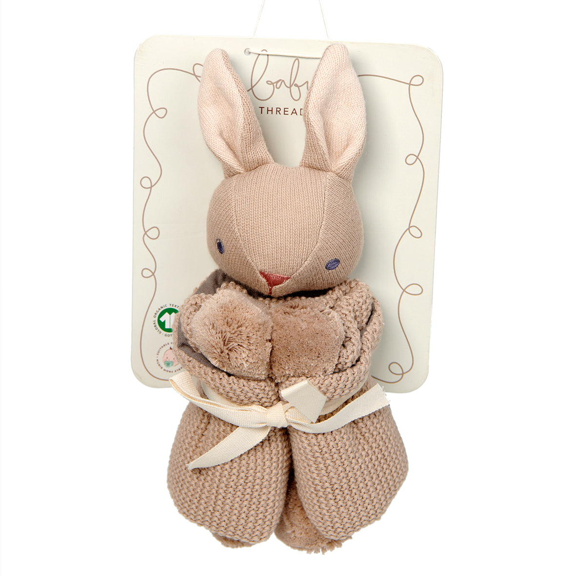 Organic Baby Comforter, Rattle & Doll Set in Taupe + Gift Box