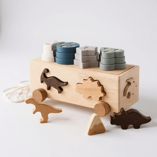 Wooden Dinosaur Sorting Box Pull Toy